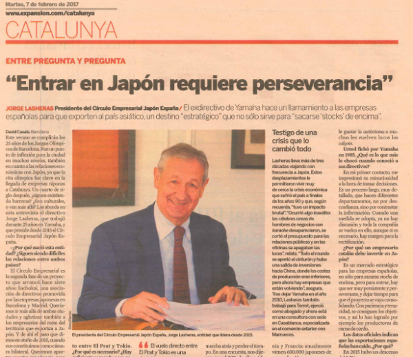 Expansión Catalunya entrevista a Jorge Lasheras, presidente del Círculo Empresarial Japón España